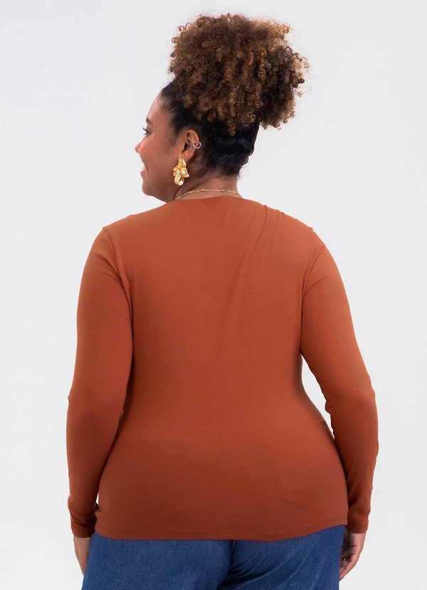 Cativa - Blusa Plus Size em Cotton Marrom 2
