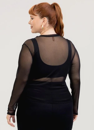 Cativa - Blusa Plus Size em Tule Preto - CATIVA