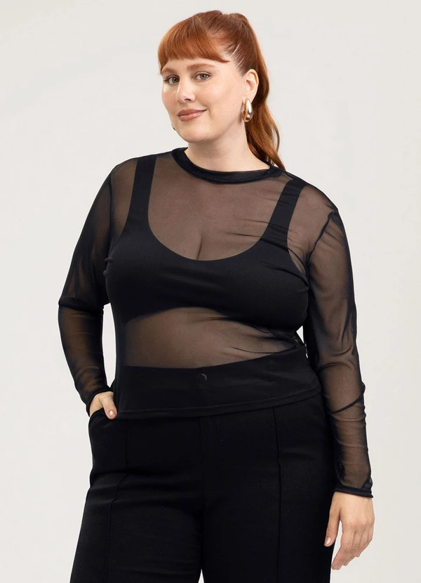 Cativa - Blusa Plus Size em Tule Preto