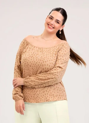 Cativa - Blusa Plus Size em Viscose  Bege - CATIVA