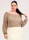 Cativa - Blusa Plus Size em Viscose  Preto - variação: Marrom Claro