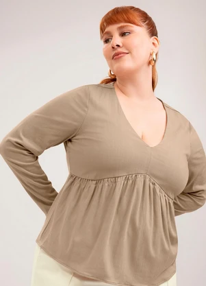 Cativa - Blusa Plus Size em Viscose  Marrom Claro - CATIVA