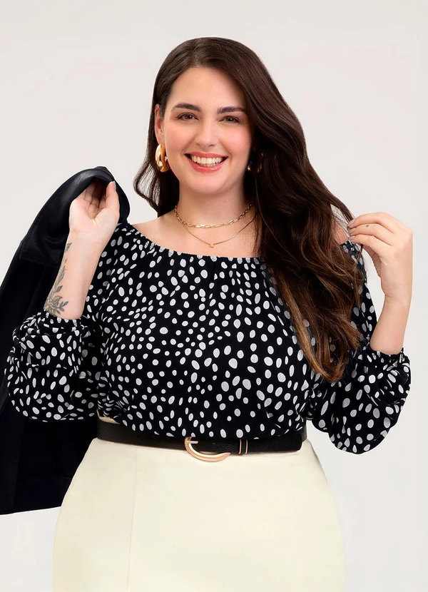 Cativa - Blusa Plus Size em Viscose Preto
