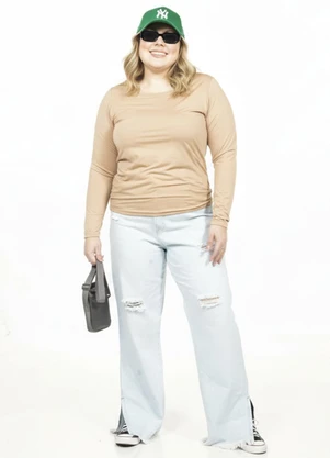 Cobertura - Blusa Plus Size Manga Longa Bege - COBERTURA