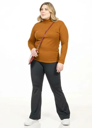 Cobertura - Blusa Plus Size Manga Longa Marrom - COBERTURA