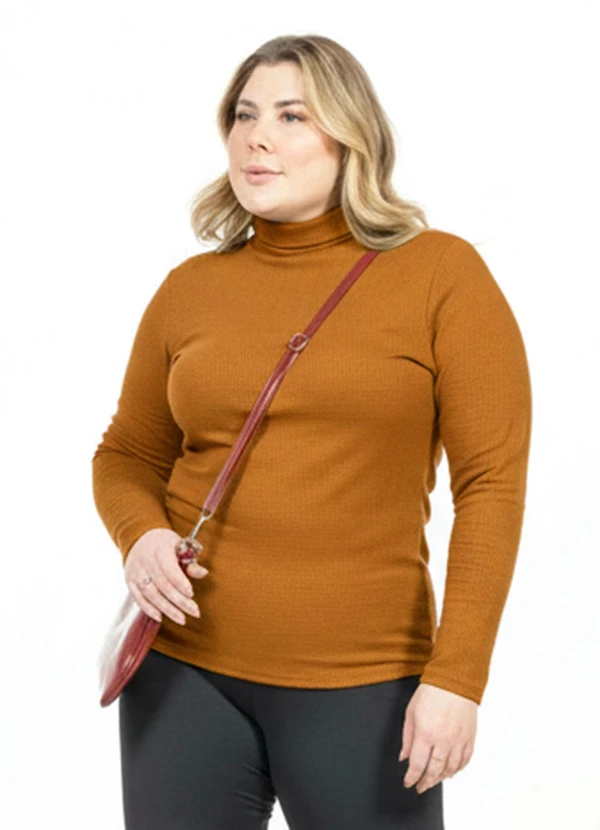 Cobertura - Blusa Plus Size Manga Longa Marrom
