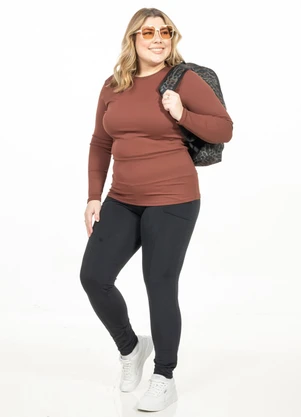 Cobertura - Blusa Plus Size Manga Longa Marrom - COBERTURA
