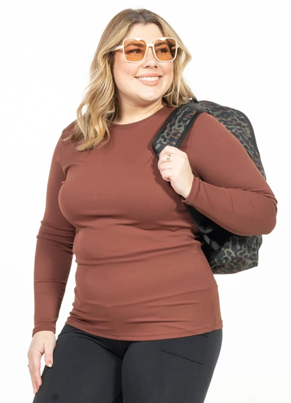 Cobertura - Blusa Plus Size Manga Longa Marrom