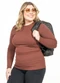 Cobertura - Blusa Plus Size Manga Longa Rosa - variação: Marrom