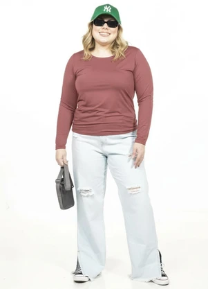 Cobertura - Blusa Plus Size Manga Longa Marrom - COBERTURA