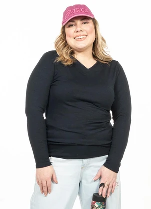 Cobertura - Blusa Plus Size Manga Longa Preto - COBERTURA