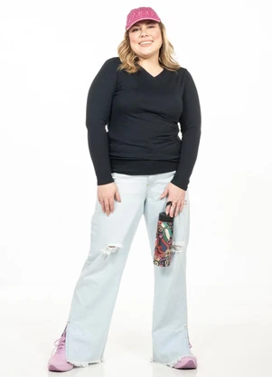 Cobertura - Blusa Plus Size Manga Longa Preto - COBERTURA