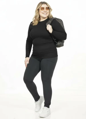 Cobertura - Blusa Plus Size Manga Longa Preto - COBERTURA