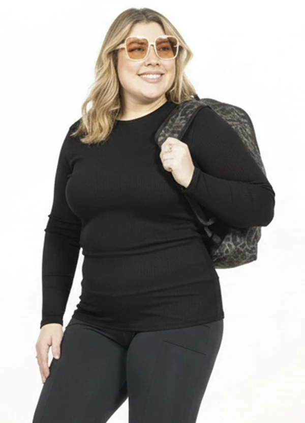 Cobertura - Blusa Plus Size Manga Longa Preto