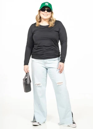 Cobertura - Blusa Plus Size Manga Longa Preto - COBERTURA