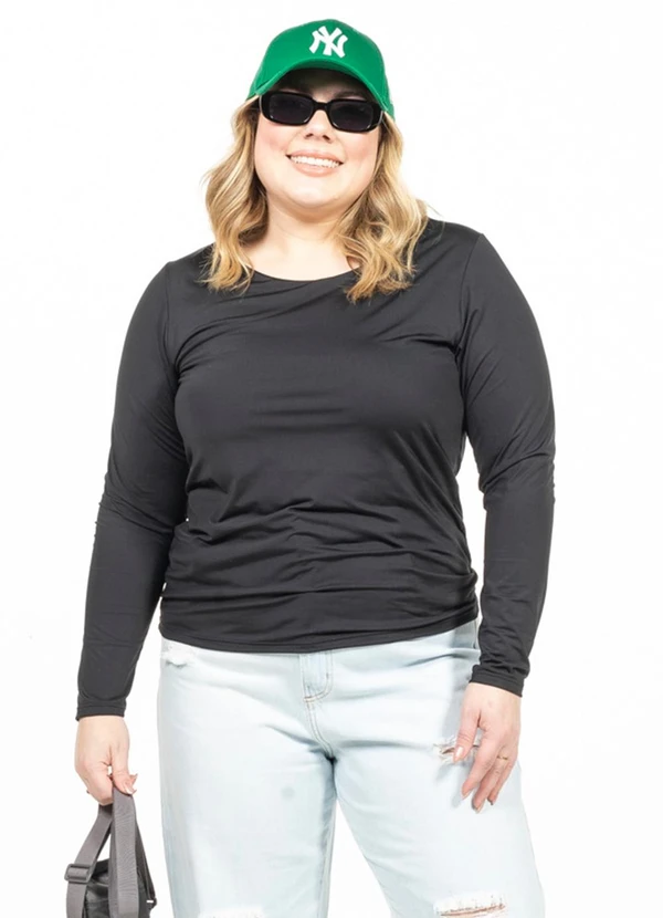 Cobertura - Blusa Plus Size Manga Longa Preto