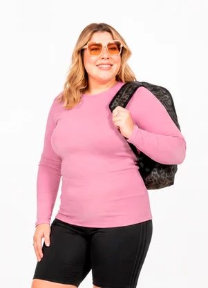 Cobertura - Blusa Plus Size Manga Longa Rosa - COBERTURA
