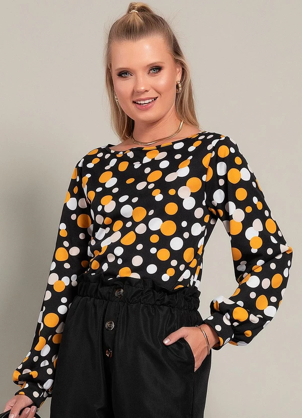 Moda Pop - Blusa Poá Amarelo em Malha