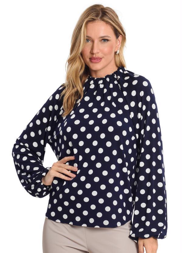 Endless - Blusa Poa Manga Longa Azul