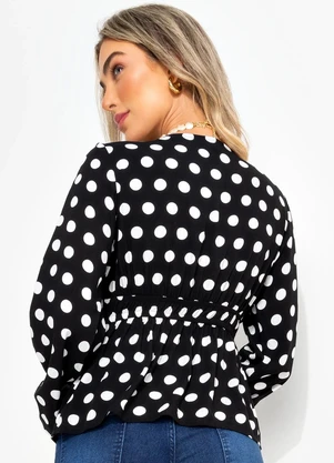 Quintess - Blusa Poá Preto em Viscose Plana - QUINTESS