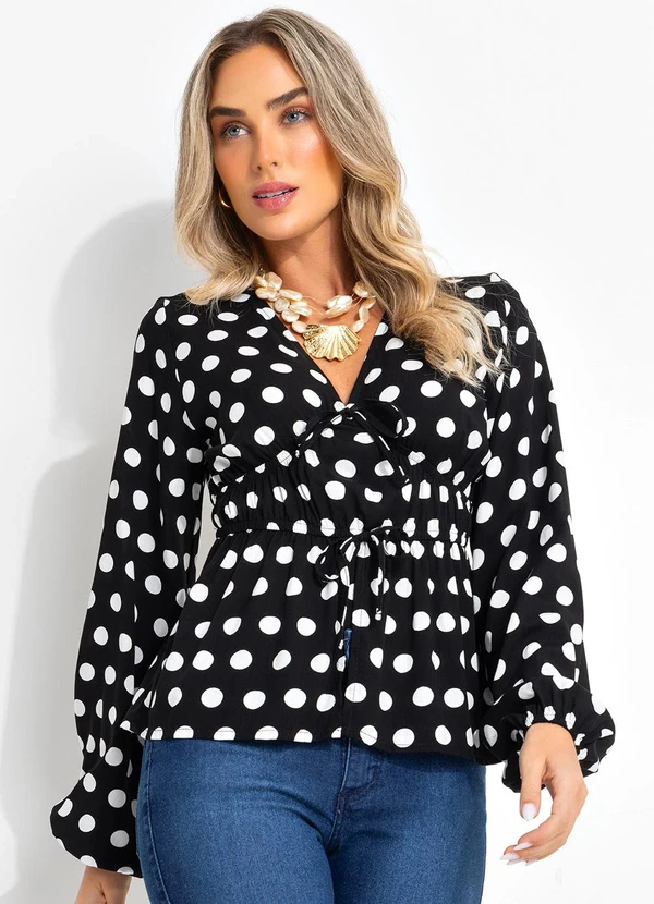 Quintess Blusa Poá Preto em Viscose Plana