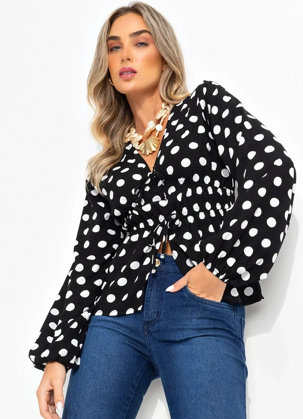 Quintess - Blusa Poá Preto em Viscose Plana 6