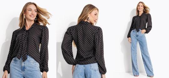 Blusa Po Preto em Viscose Plana