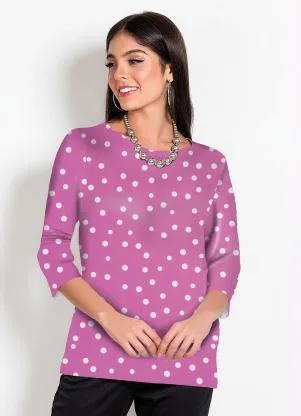 Moda Pop - Blusa Poá Rosa com Mangas Longas - MODA POP