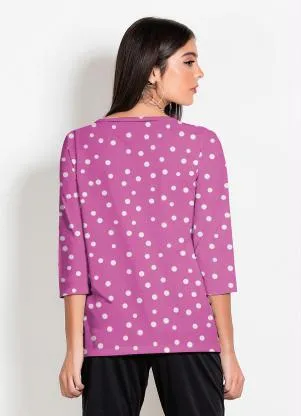 Moda Pop - Blusa Poá Rosa com Mangas Longas - MODA POP