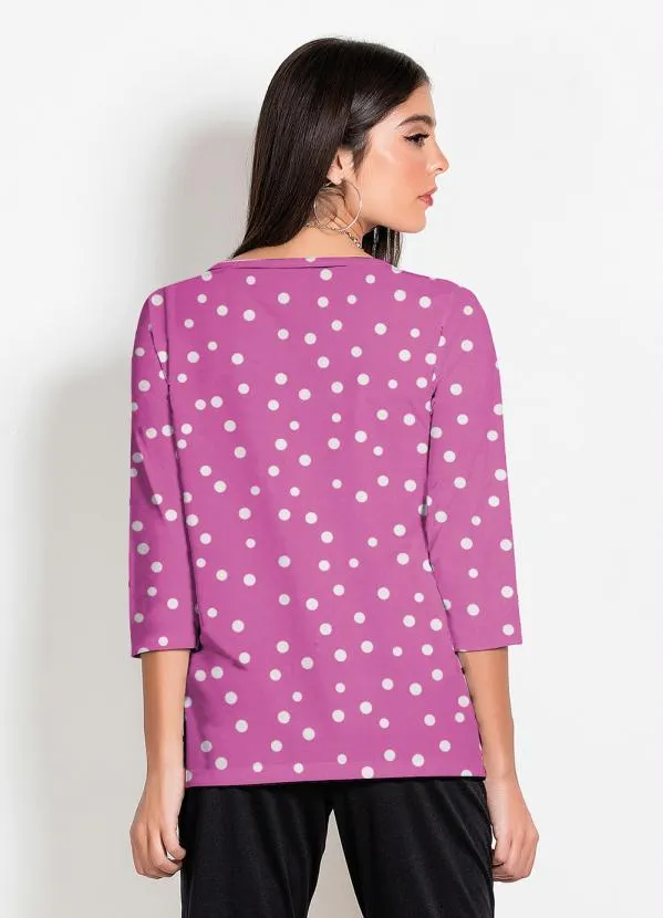 Moda Pop - Blusa Poá Rosa com Mangas Longas 2
