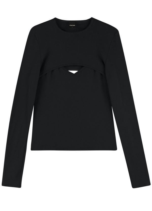 Enfim - Blusa Preta com Abertura Frontal