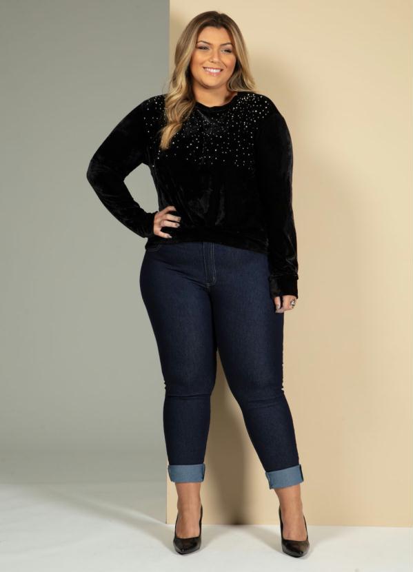 Quintess - Blusa Preta com Aplicação de Strass 7