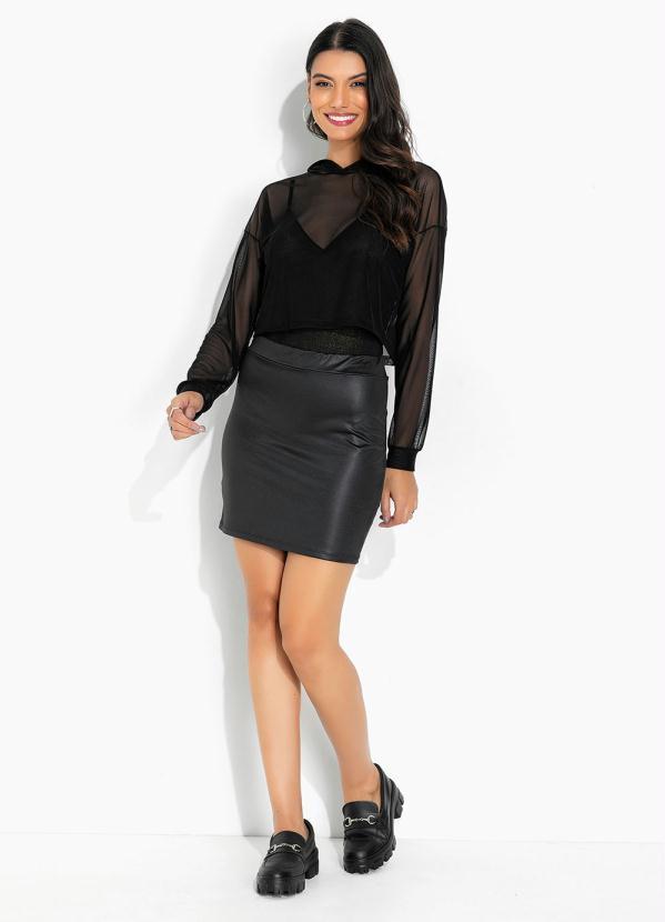 Moda Pop - Blusa Preta com Capuz e Transparencia 4