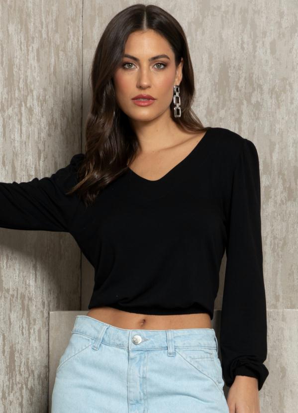 Blusa (Preta) com Elstico no Punho