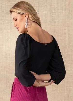 Quintess - Blusa Preta com Franzido Frontal - QUINTESS