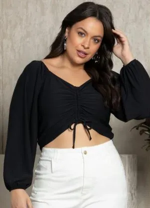 Quintess - Blusa Preta com Franzido Frontal - QUINTESS