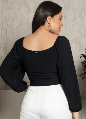 Quintess - Blusa Preta com Franzido Frontal - QUINTESS