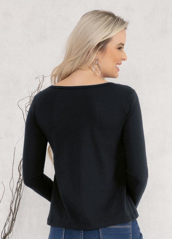 Moda Pop - Blusa Preta com Manga Longa 2