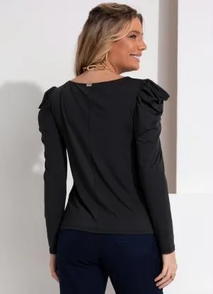 Quintess - Blusa Preta com Mangas Bufantes - QUINTESS