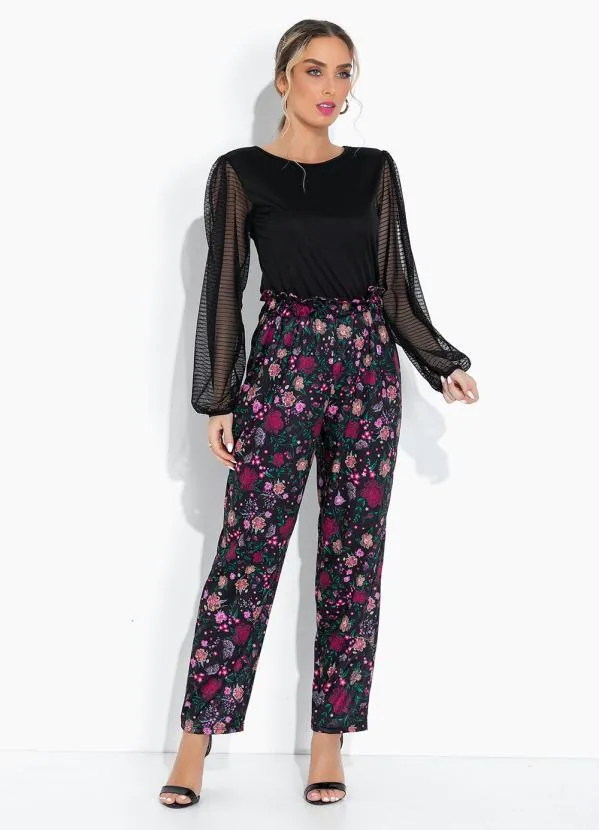 Moda Pop - Blusa Preta com Mangas de Tule Bufantes 4