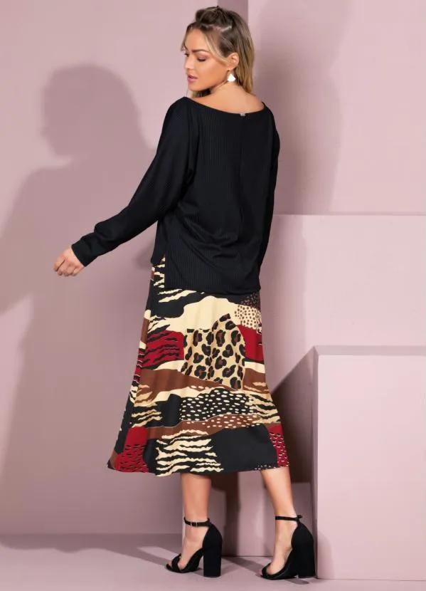 Quintess - Blusa Preta com Mangas Longas e Ombro Caído 4