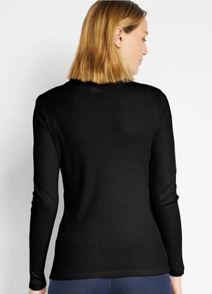 bonprix - Blusa Preta em Canelada - BONPRIX