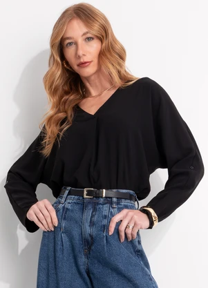 Quintess - Blusa Preta em Crepe Plano - QUINTESS
