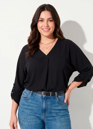 Quintess - Blusa Preta em Crepe Plano - QUINTESS
