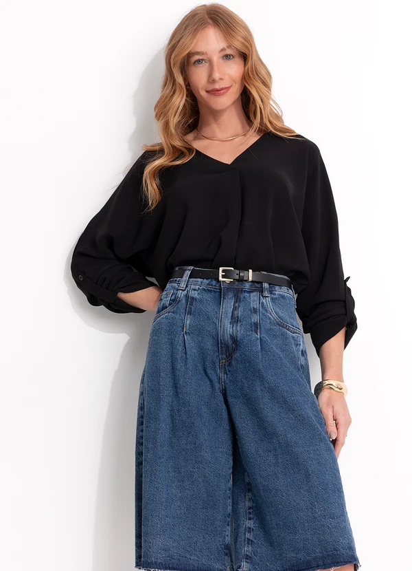 Quintess - Blusa Preta em Crepe Plano 7