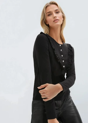 bonprix - Blusa Preta em Malha de Algodão Penteado - BONPRIX