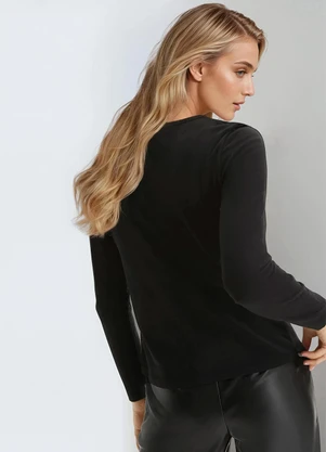 bonprix - Blusa Preta em Malha de Algodão Penteado - BONPRIX