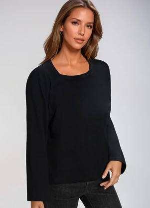 bonprix - Blusa Preta em Malha de Algodão - BONPRIX