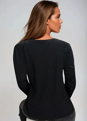 bonprix - Blusa Preta em Malha de Algodão - BONPRIX