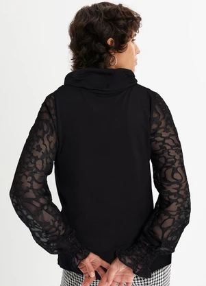 bonprix - Blusa Preta em Malha de Viscose e Devorê - BONPRIX